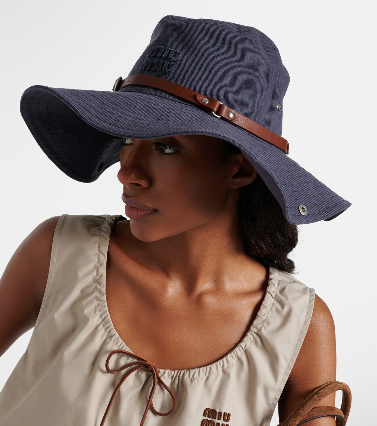Miu Miu Leather-trimmed cotton cowboy hat