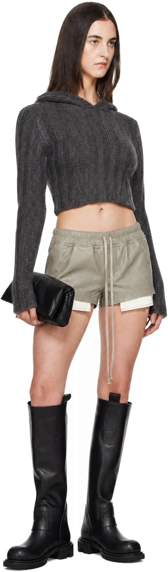 Rick Owens Gray Tower Cropped Hoodie