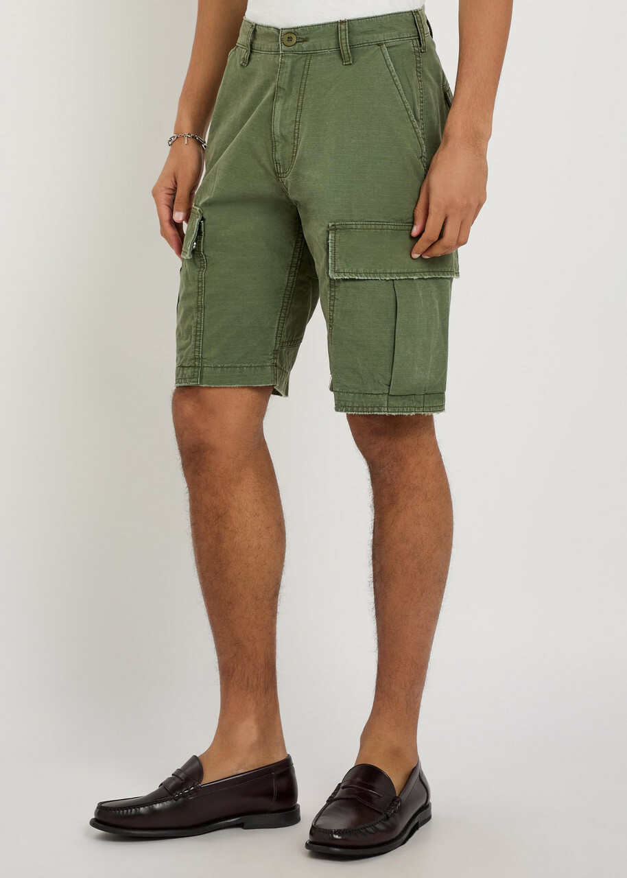 Cherry Los Angeles Paint-splatter Cotton Cargo Shorts Green
