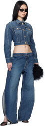 Balmain Blue Cropped Faded Denim Jacket