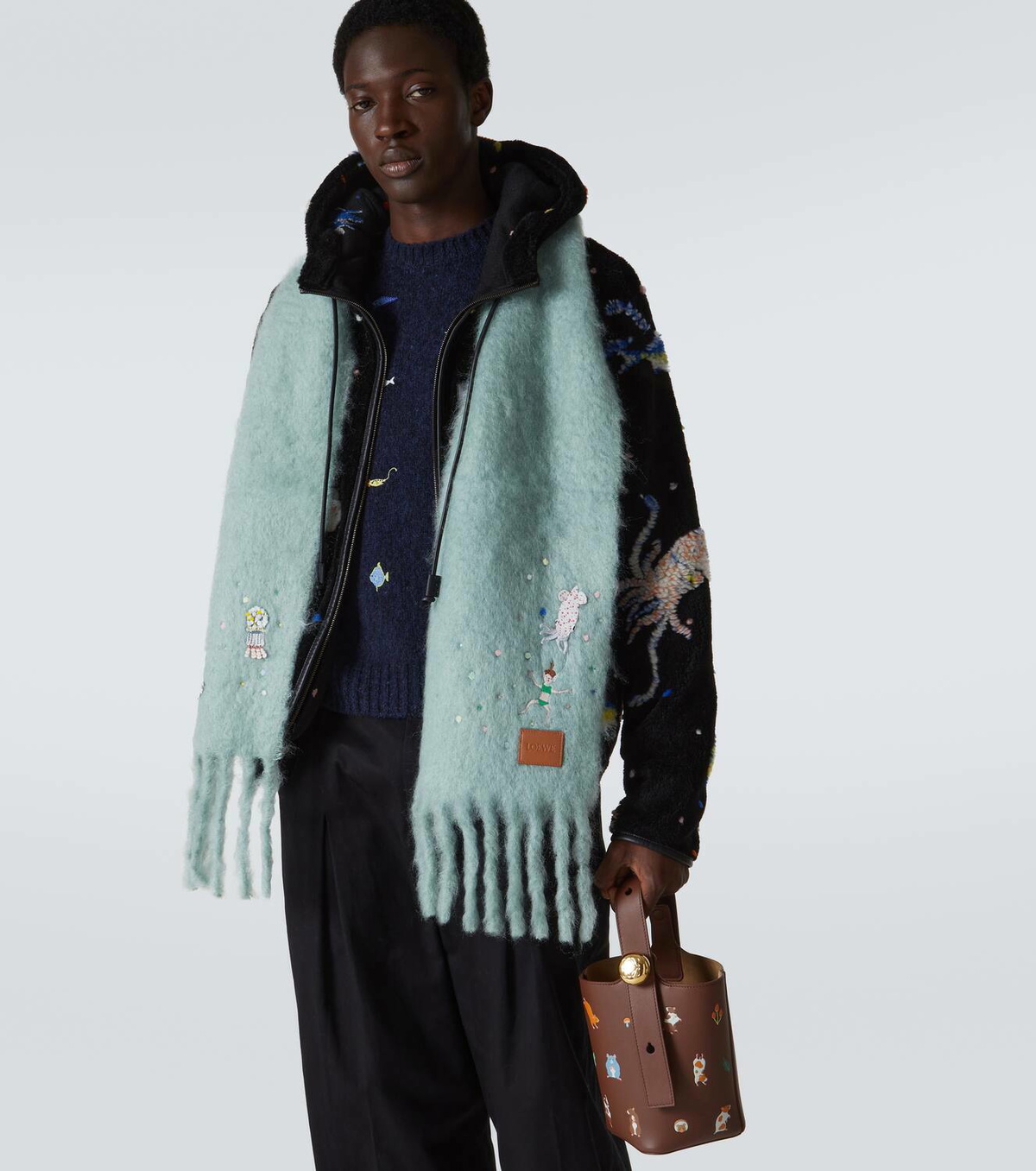 LOEWE｜ (Squid Scarf in mohair & wool (FSA6SS1X10 4412)) Loewe x Suna Fujita Squid mohair-blend scarf Loewe