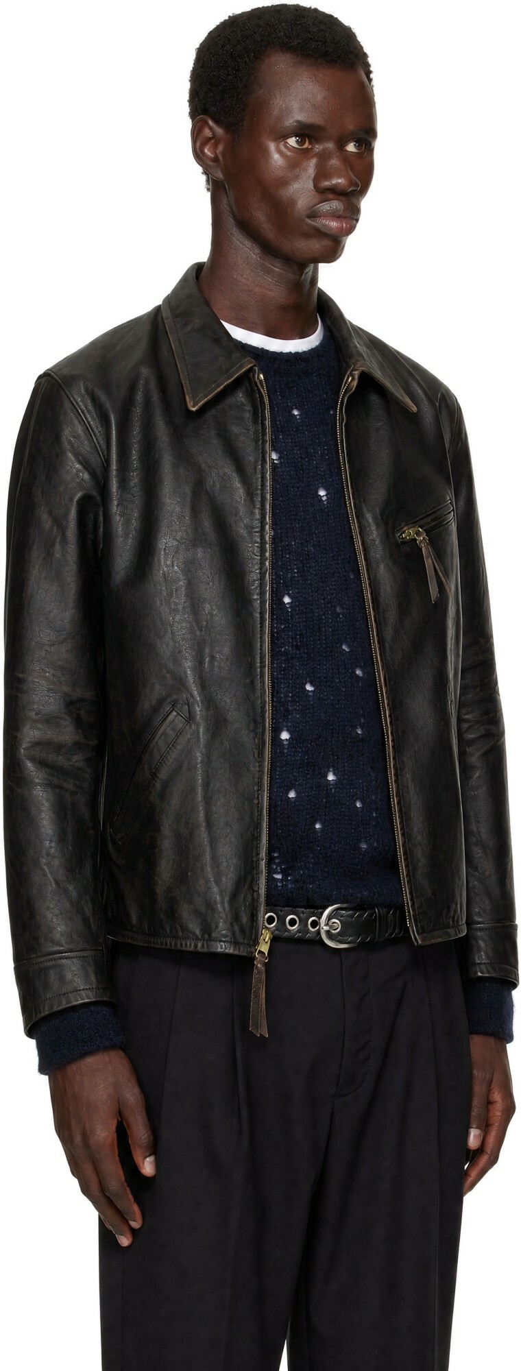 RRL Brown Leather Newsboy Jacket