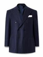 Kiton - Double-Breasted Pinstriped Virgin Wool and Cashmere-Blend Flannel Suit Jacket - Blue