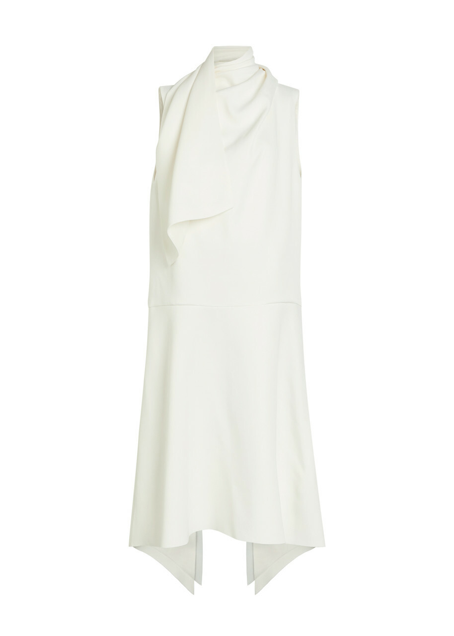 Khaite Loell Draped Crepe de Chine Midi Dress Off White