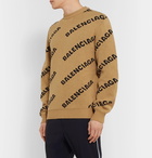 Balenciaga - Logo-Intarsia Virgin Wool-Blend Sweater - Neutrals