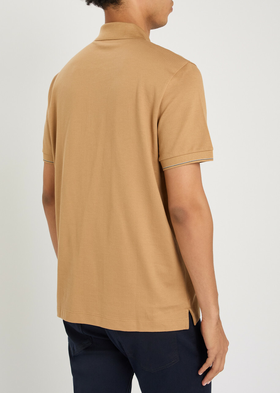 Boss Close-knit Cotton Polo Shirt Brown