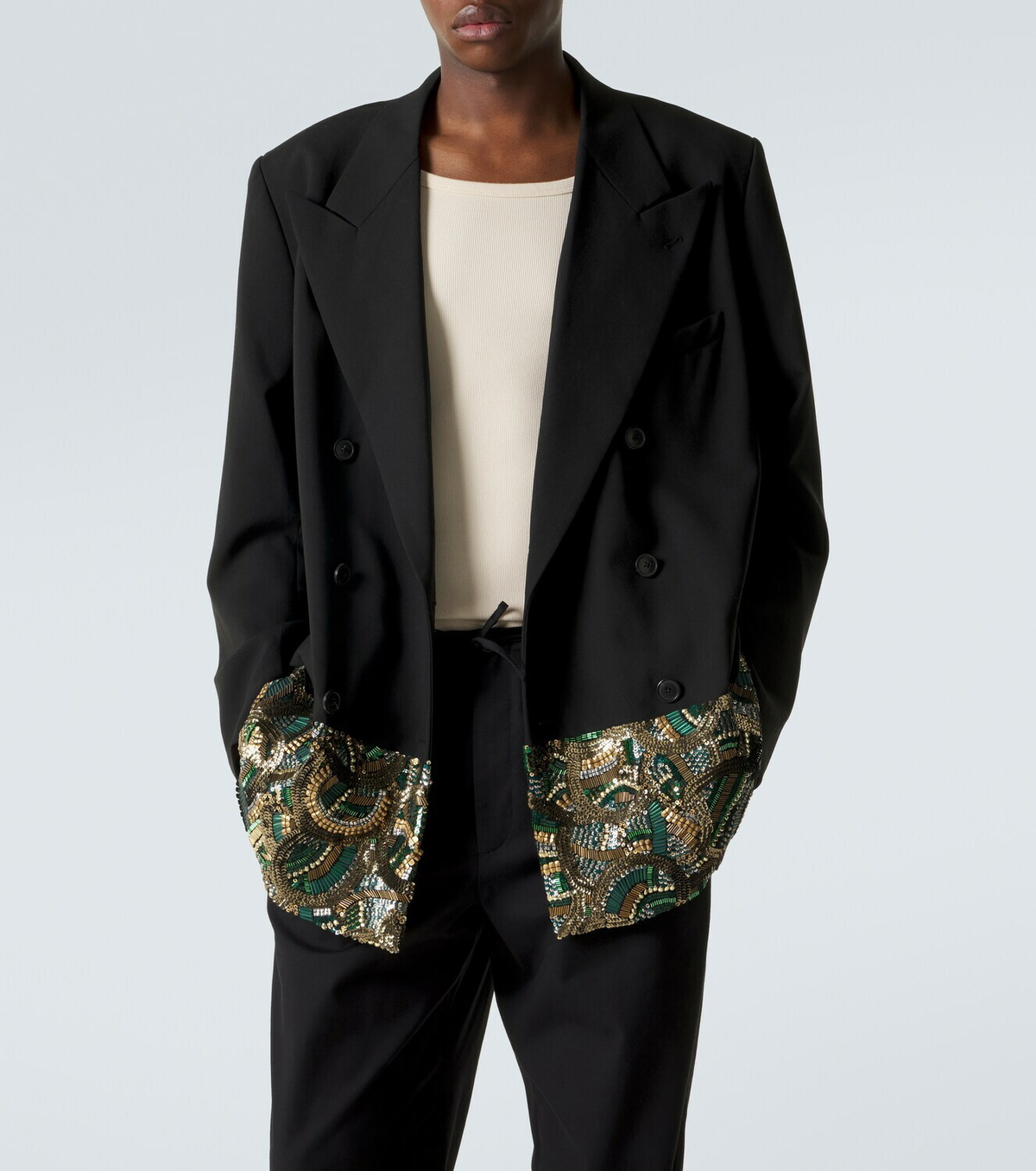 Dries Van Noten Embellished double-breasted wool blazer