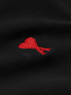 AMI PARIS - Logo-Embroidered Cotton-Jersey Hoodie - Black