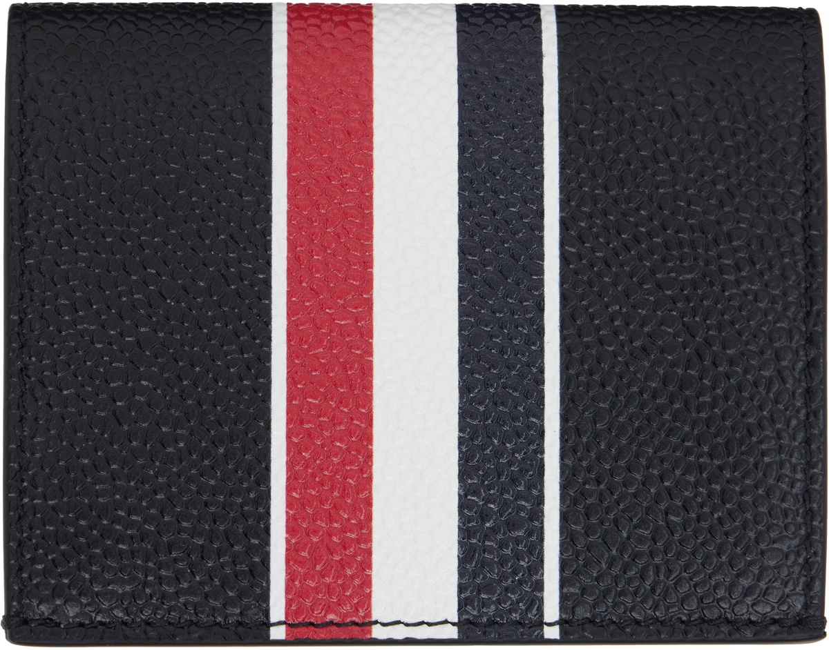 Thom Browne Black Pebble Grain RWB Stripe Double Card Holder