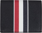 Thom Browne Black Pebble Grain RWB Stripe Double Card Holder