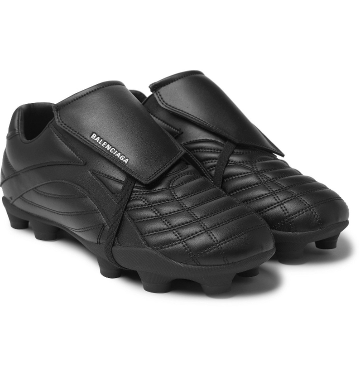 Photo: Balenciaga - Soccer Logo-Print Faux Leather Sneakers - Black