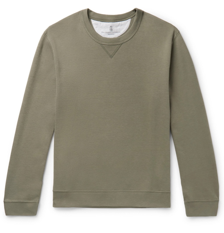 Photo: Brunello Cucinelli - Loopback Cotton-Blend Jersey Sweatshirt - Green