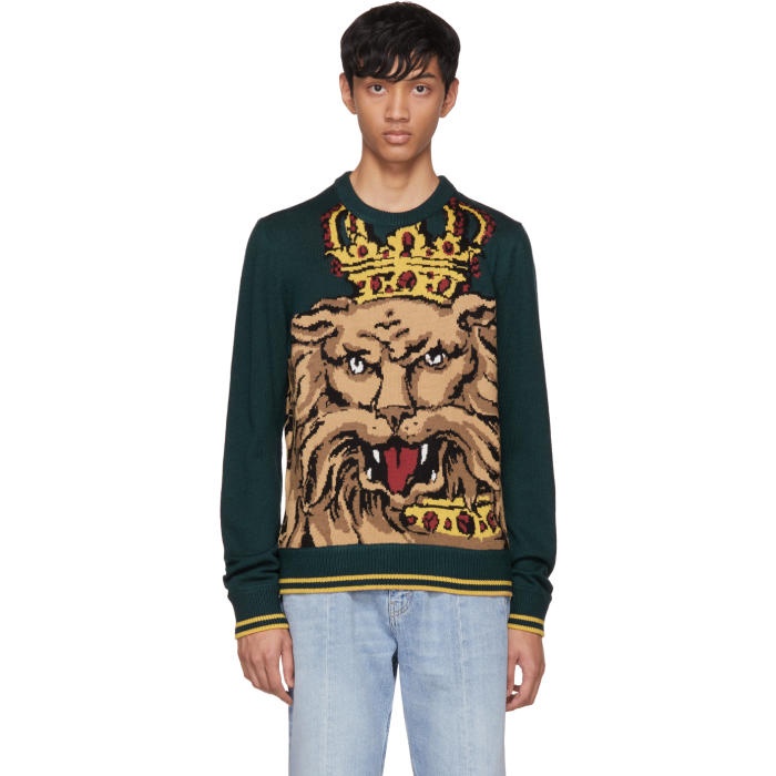 Photo: Dolce and Gabbana Green Royal Lion Sweater
