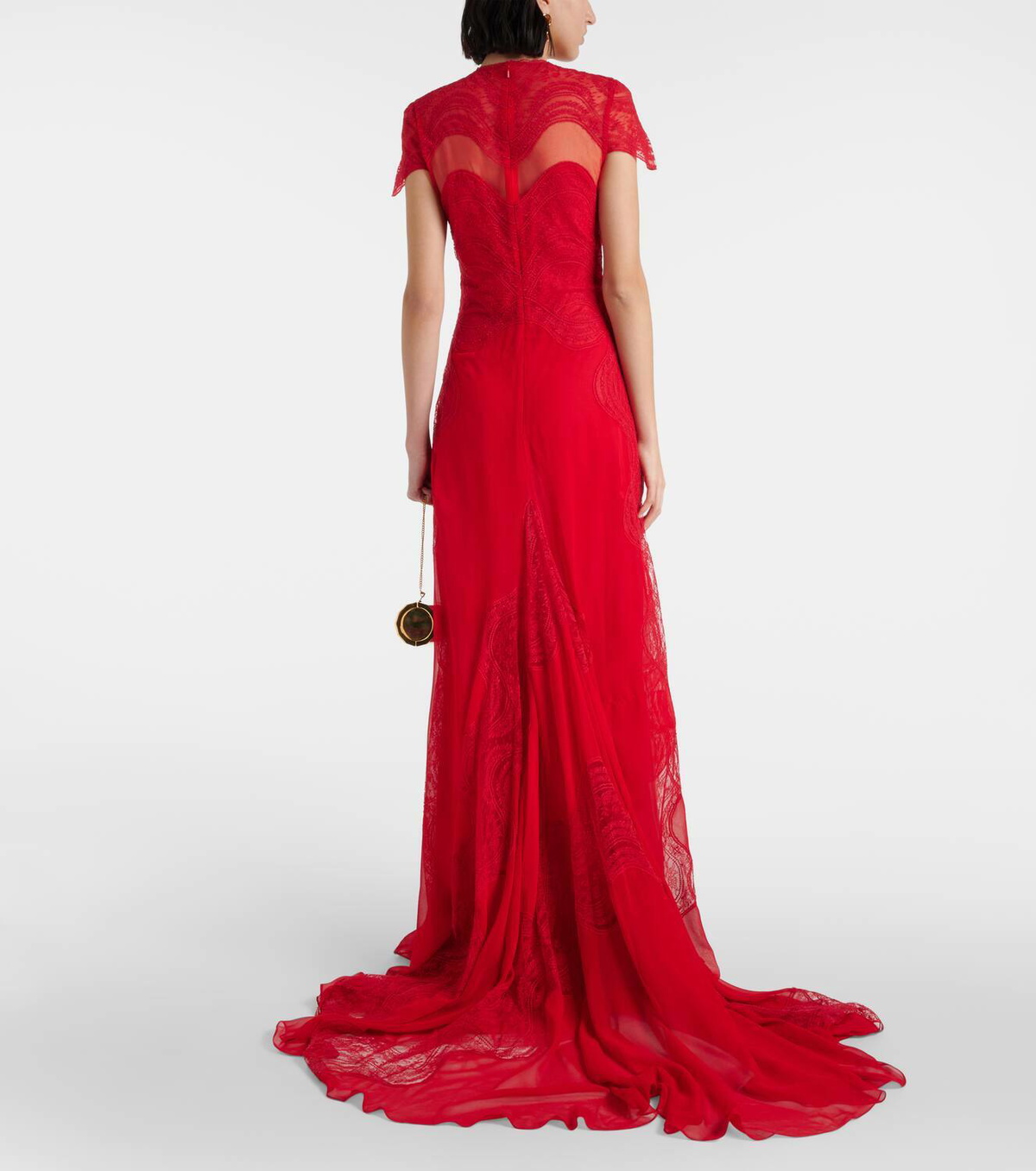Costarellos Dante lace-trimmed silk georgette gown Costarellos