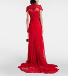 Costarellos Dante lace-trimmed silk georgette gown