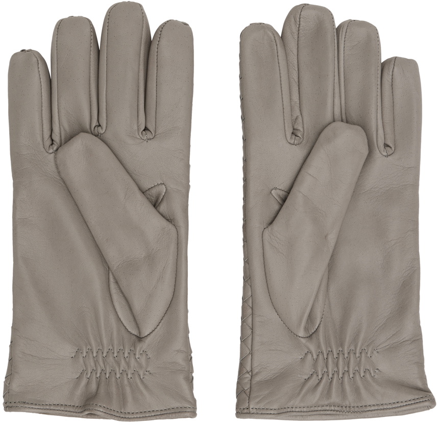 Bottega Veneta Gray Intrecciato Leather Gloves