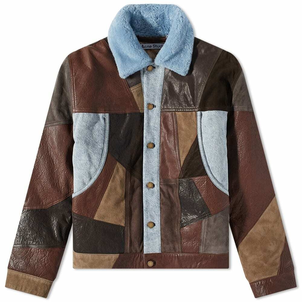 Acne Studios Men's Lobin Patchwork Leather Jacket in Dark Brown/Multi ...