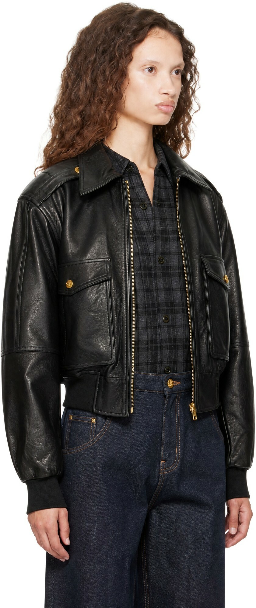 WILLY CHAVARRIA Black Cropped Leather Jacket