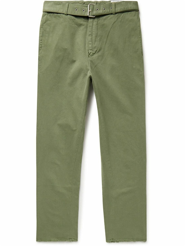 Photo: Officine Générale - Owen Slim-Fit Belted Brushed Organic Cotton-Twill Trousers - Green