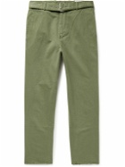 Officine Générale - Owen Slim-Fit Belted Brushed Organic Cotton-Twill Trousers - Green