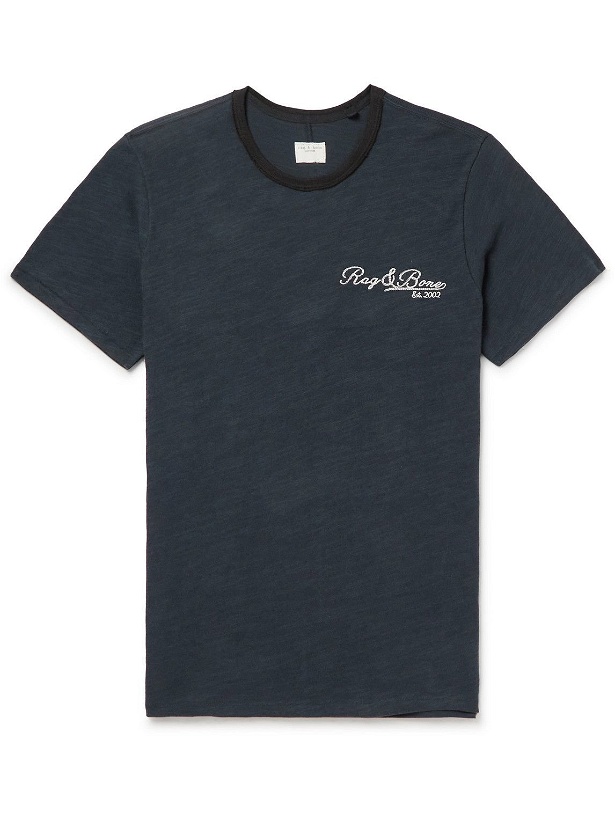 Photo: Rag & Bone - Varsity Flame Logo-Embroidered Cotton-Jersey T-Shirt - Blue
