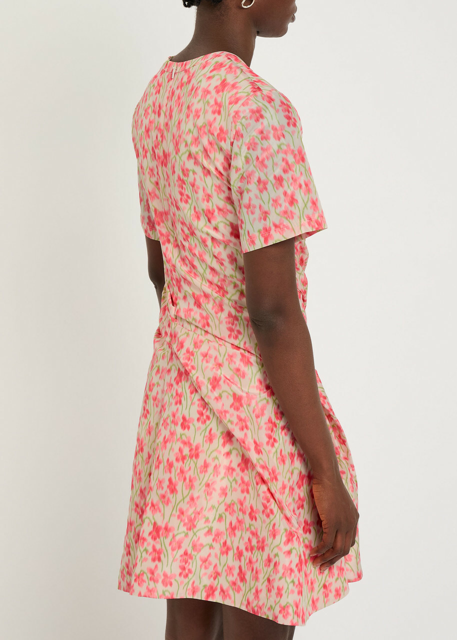 Loewe Twisted Floral-print Mini Dress White And Pink