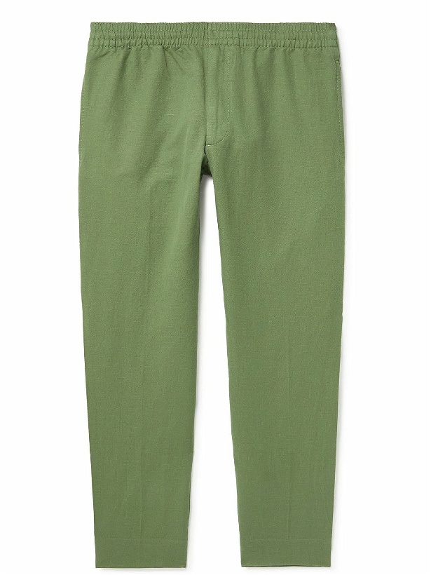 Photo: Club Monaco - Tapered Cropped Cotton and Linen-Blend Trousers - Green