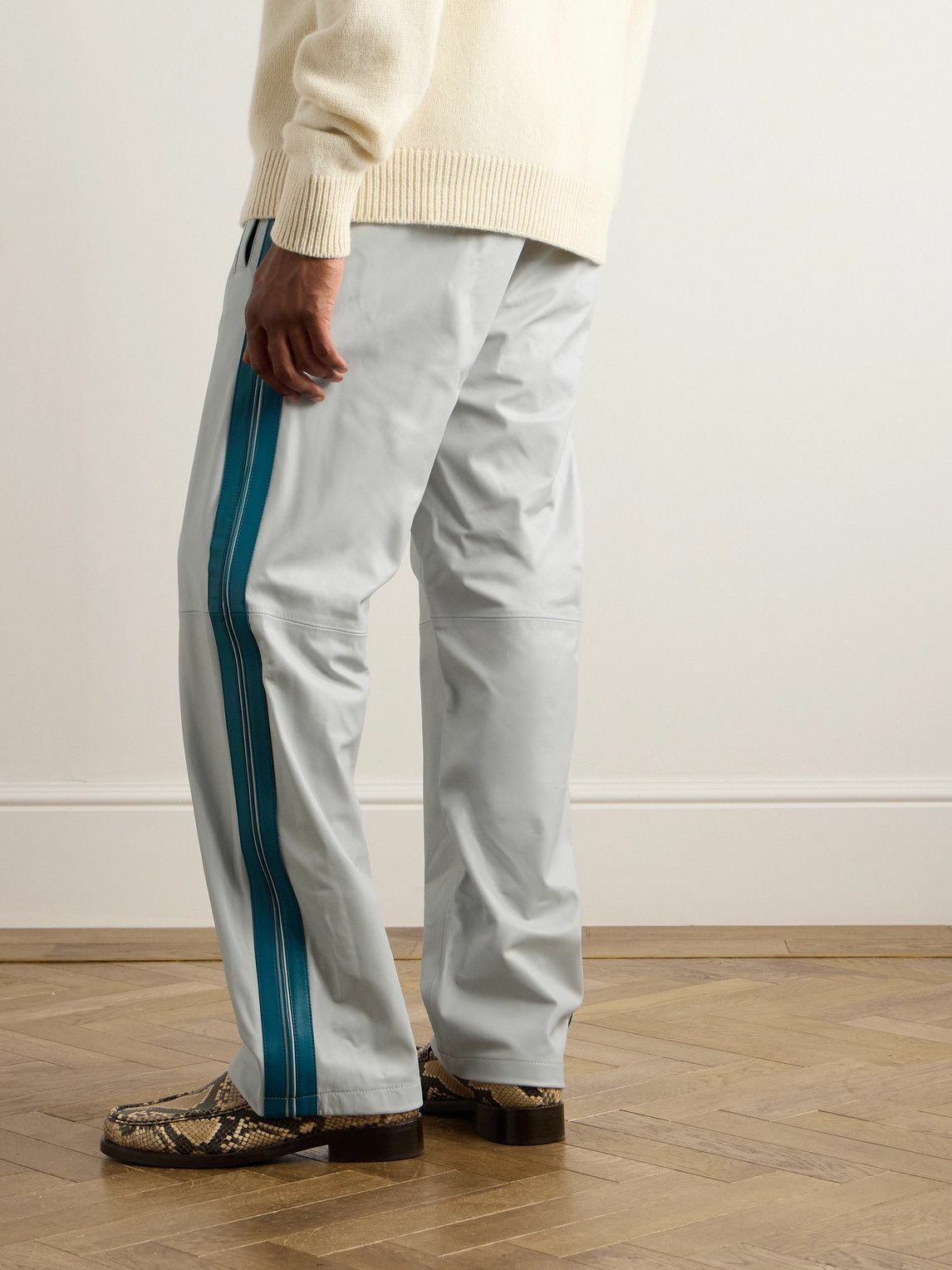 Marni - Straight-Leg Striped Leather Trousers - Gray
