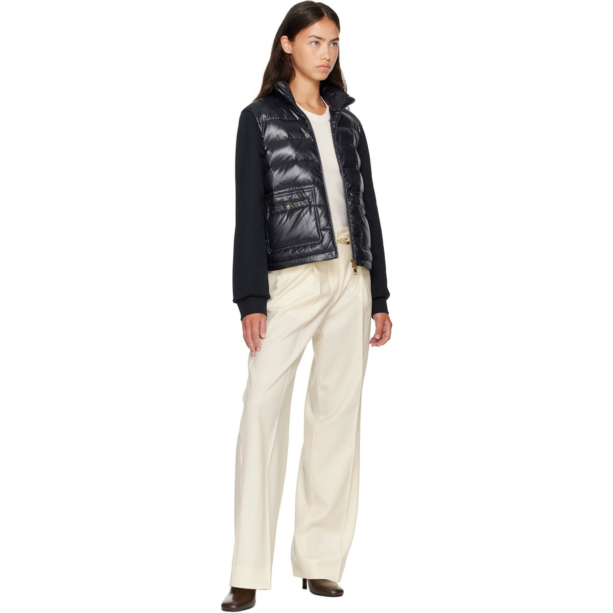 Moncler Navy Zip Up Cotton Fleece Down Cardigan