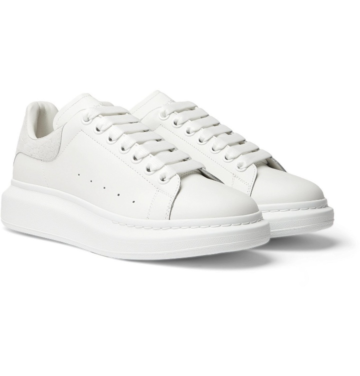 Photo: Alexander McQueen - Exaggerated-Sole Croc Effect Suede-Trimmed Leather Sneakers - White