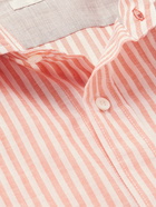 Brunello Cucinelli - Cutaway-Collar Striped Cotton and Linen-Blend Shirt - Orange