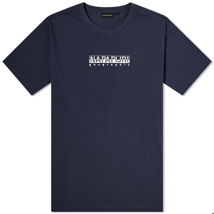 Photo: Napapijri Men's Box Logo T-Shirt in Blue Marine