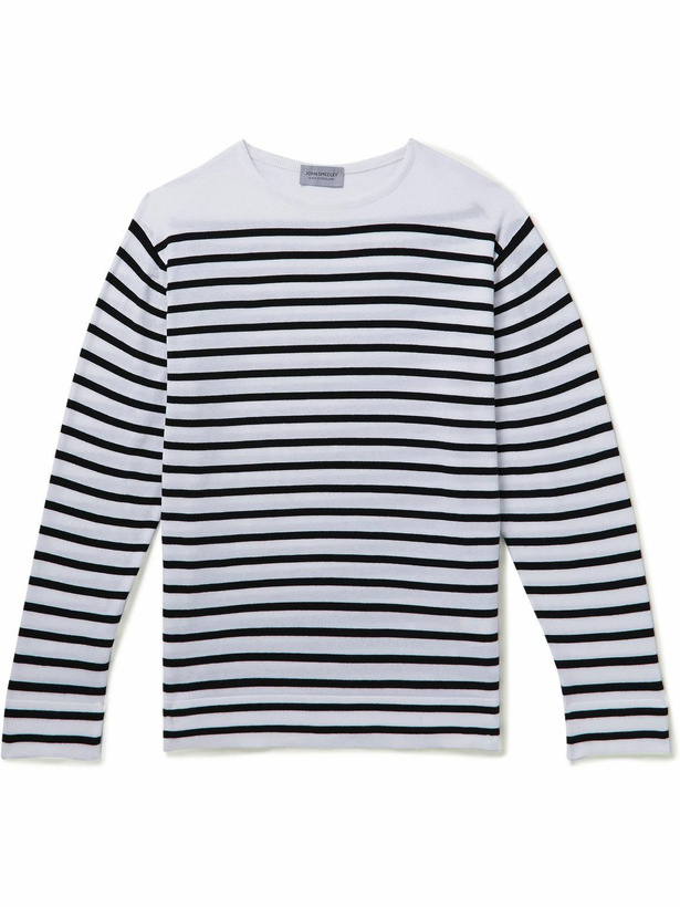 Photo: John Smedley - Chelton Striped Sea Island Cotton Sweater - Blue