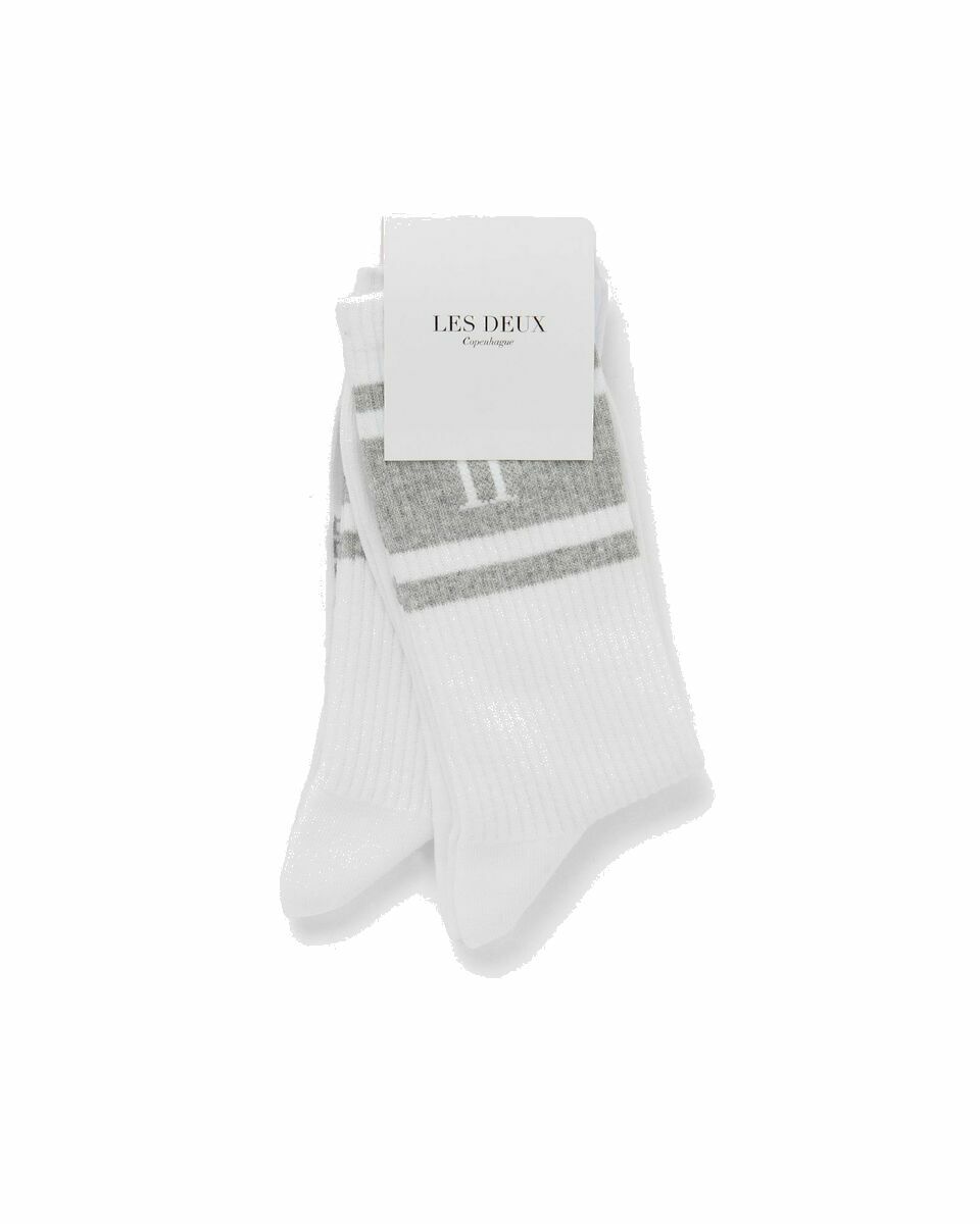 Photo: Les Deux William Stripe 2 Pack Socks Grey/White - Mens - Socks