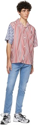 4SDESIGNS White Combo Stripe Wide Camp Short Sleeve Shirt