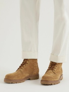 Brunello Cucinelli - Perforated Leather-Trimmed Suede Boots - Brown