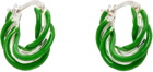 Bottega Veneta Silver & Green Pillar Twisted Hoop Earrings