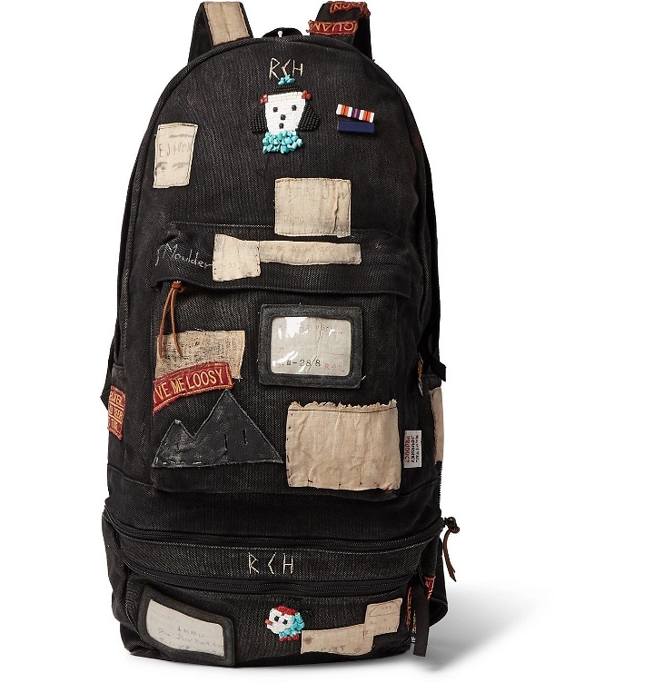 Photo: KAPITAL - Distressed Appliquéd Canvas Backpack with Detachable Belt Bag - Black