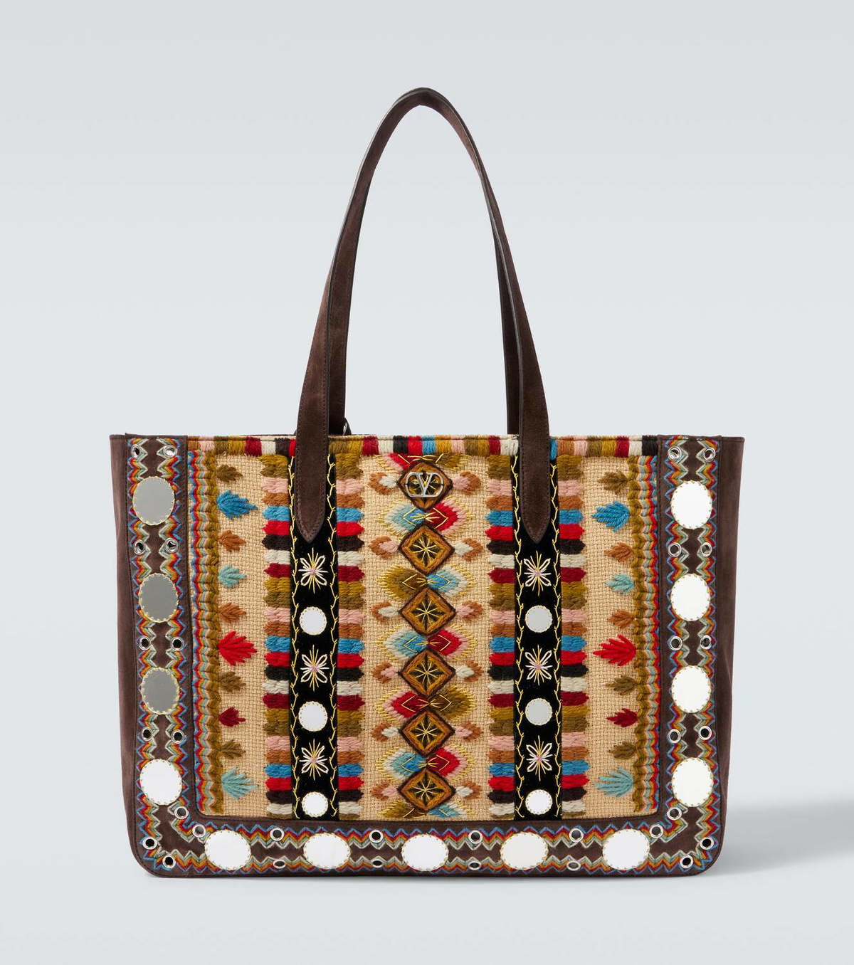 Valentino Garavani Nellcôte Large embroidered suede tote bag