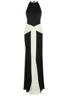 The New Arrivals Ilkyaz Ozel Euphorie Colour-block Ruched Stretch-jersey Maxi Dress Black And White