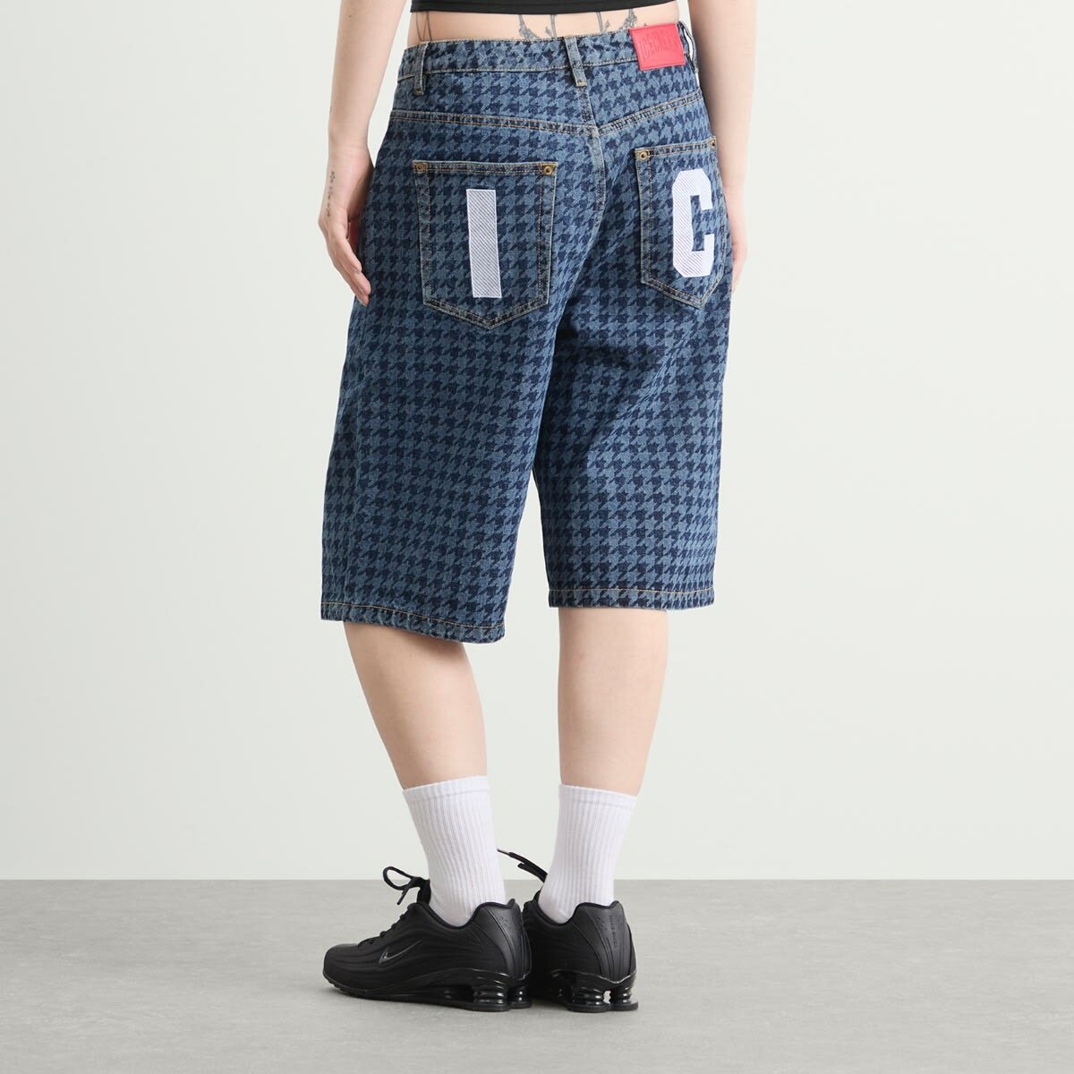 ICECREAM Women's Houndstooth Running Dog Jorts in Indigo