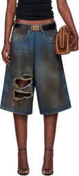 LU'U DAN Blue Kriss Kross Denim Shorts
