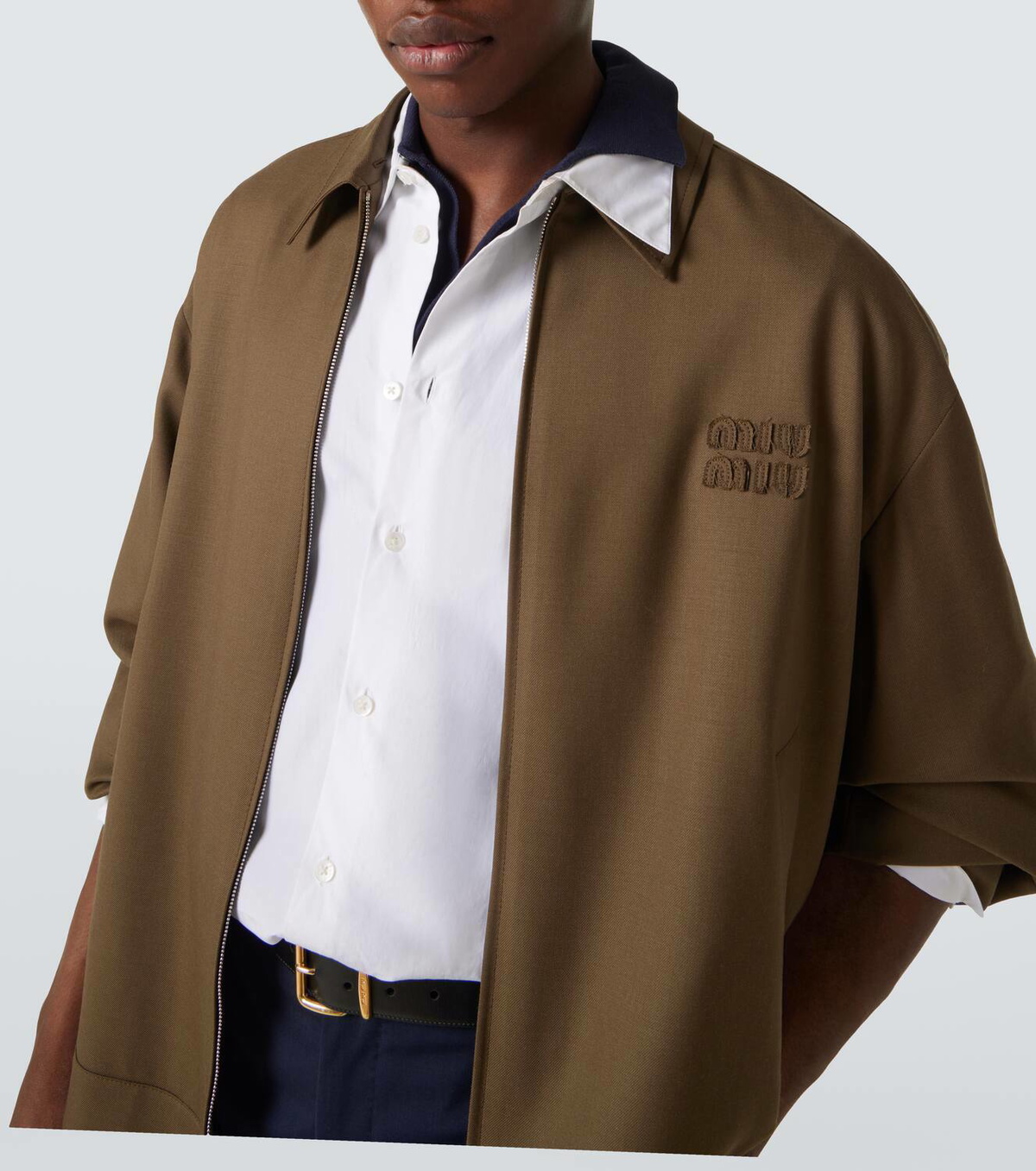 Miu Miu Logo virgin wool gabardine jacket Miu Miu