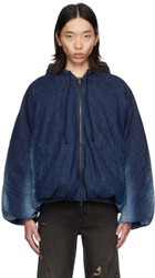 lesugiatelier Navy Hooded Denim Puffer Jacket