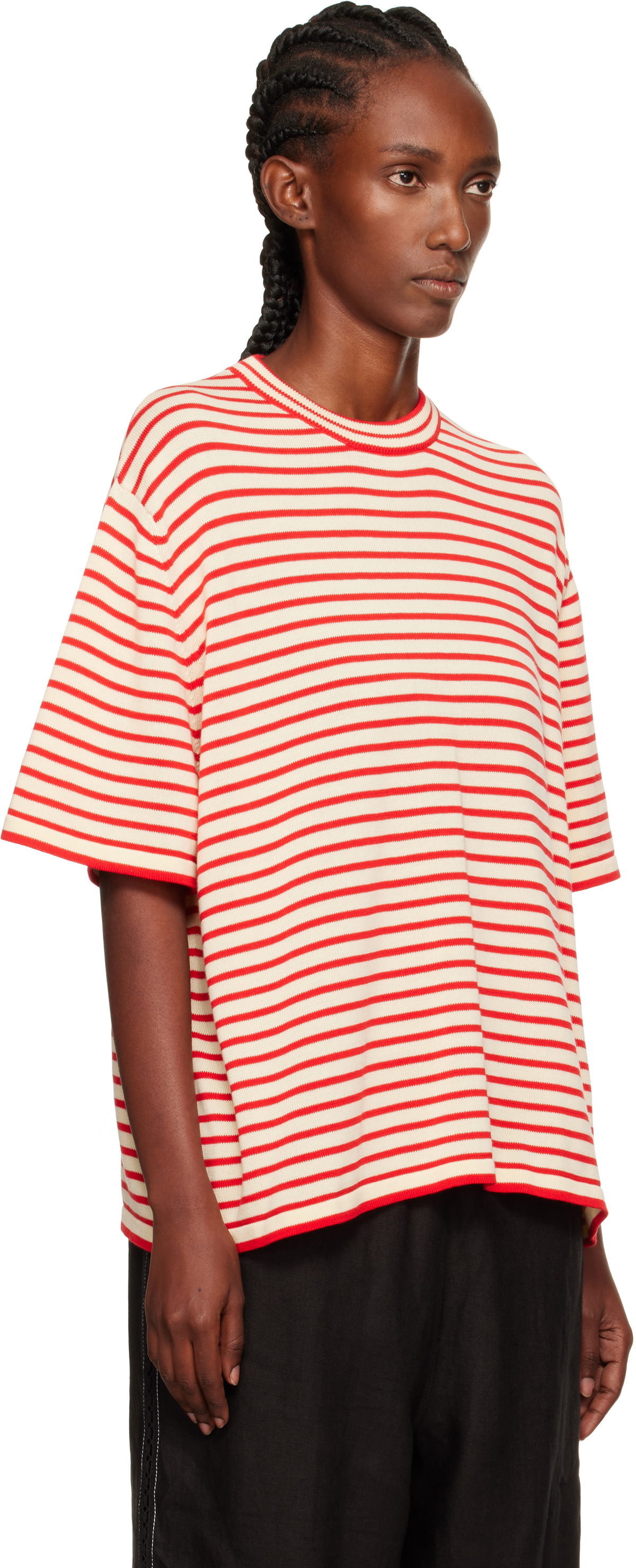 Cordera Off-White & Red Organic Cotton Oversized Striped T-shirt