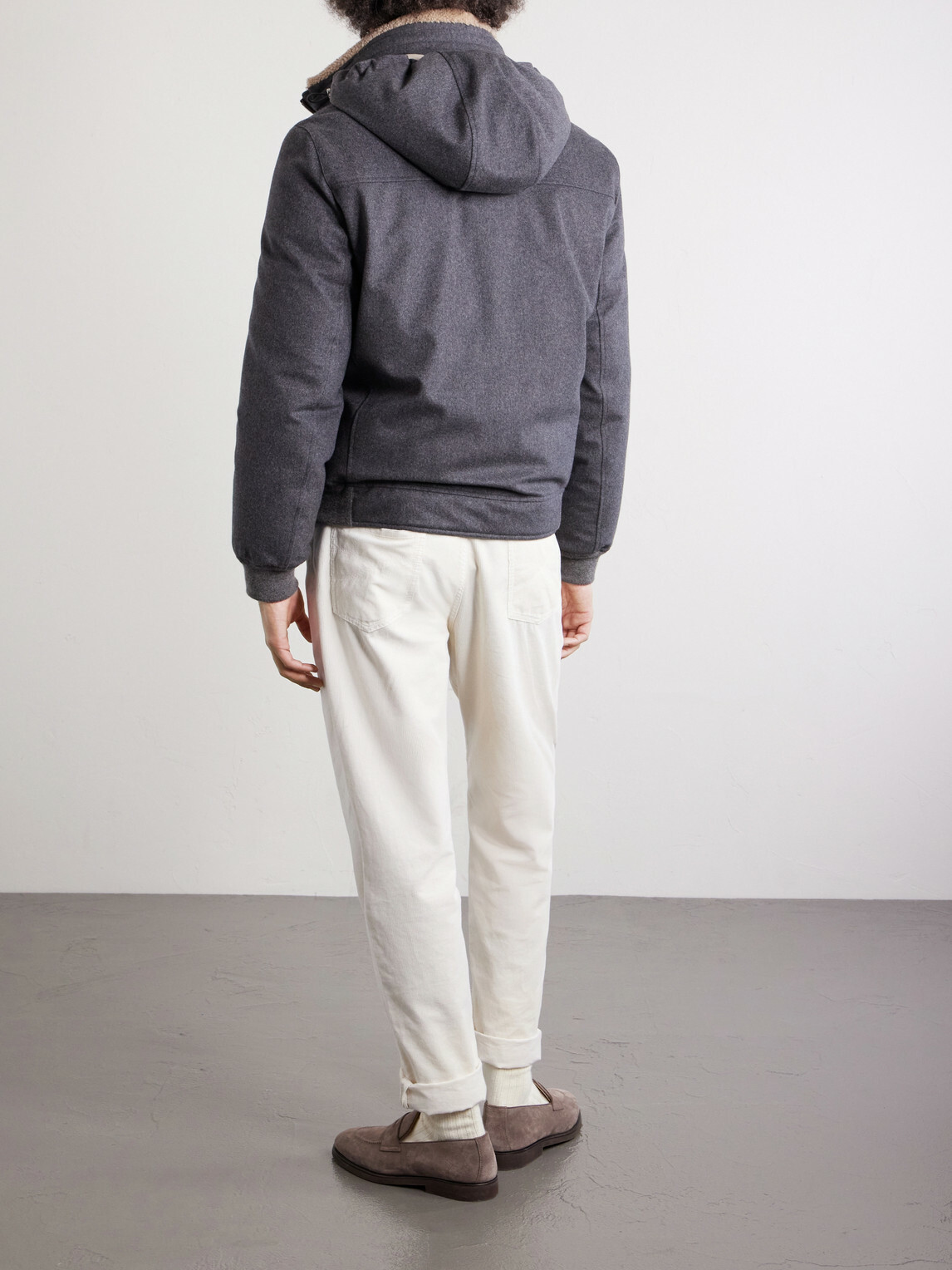 Brunello Cucinelli - Shearling-Trimmed Wool Hooded Down Jacket - Gray