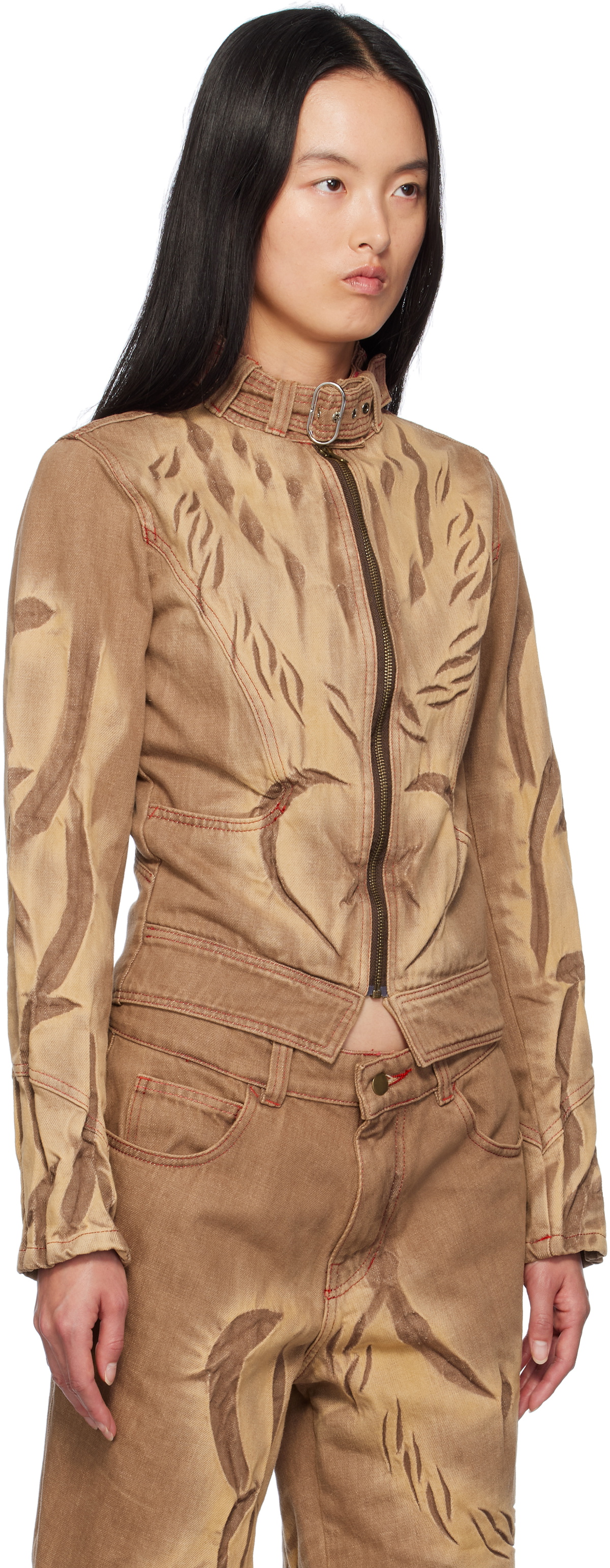 Masha Popova SSENSE Exclusive Brown Chain Racing Denim Jacket