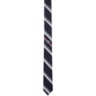 Thom Browne Navy Silk Stripe Classic Tie