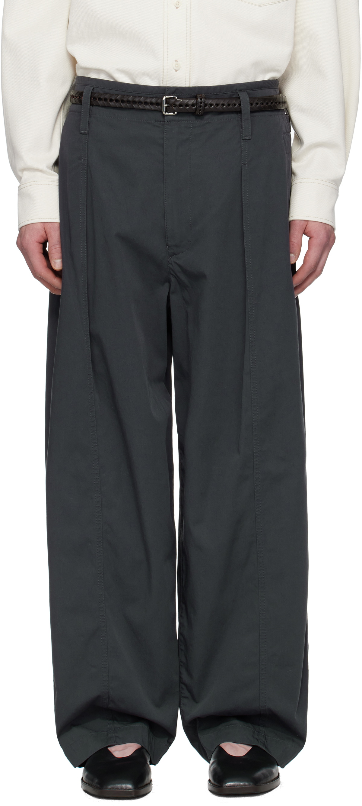 LEMAIRE Gray Maxi Pleated Trousers Lemaire