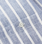 Richard James - Grandad-Collar Striped Linen Half-Placket Shirt - Blue